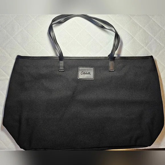 Cleobella XL Black Canvas Tote Zipper Closure Vegan Leather Strap - Picture 8 of 15